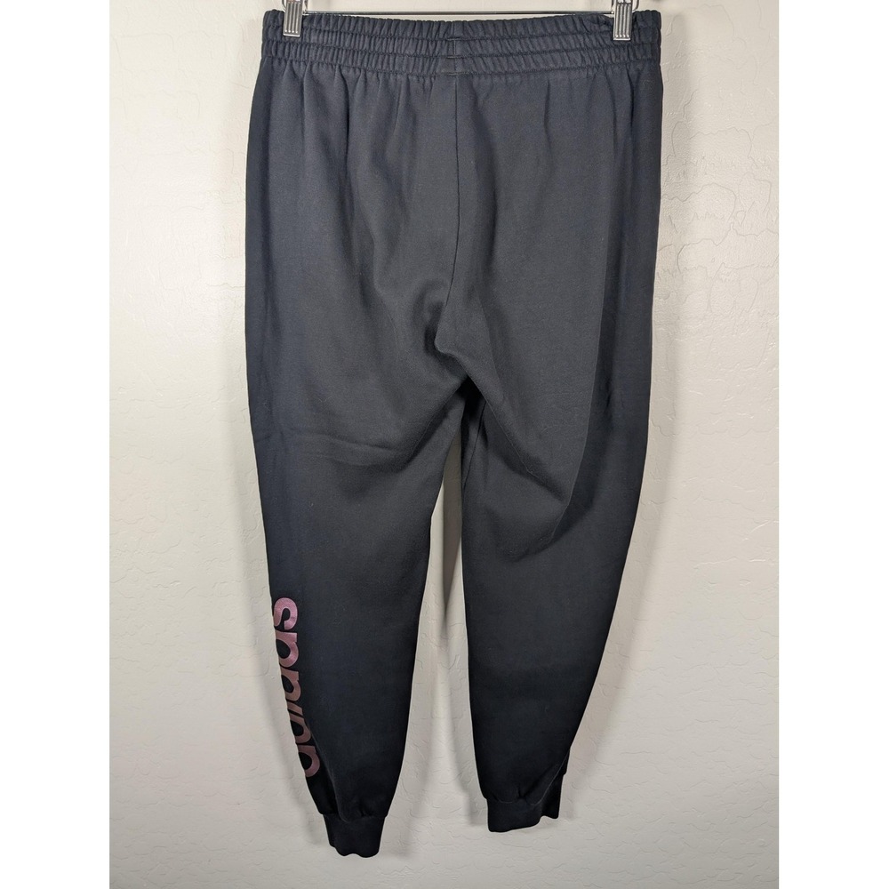 Adidas Pants Womens Medium Black Fleece Jogger Sweatpants Pink Leg Logo - Picture 7 of 14
